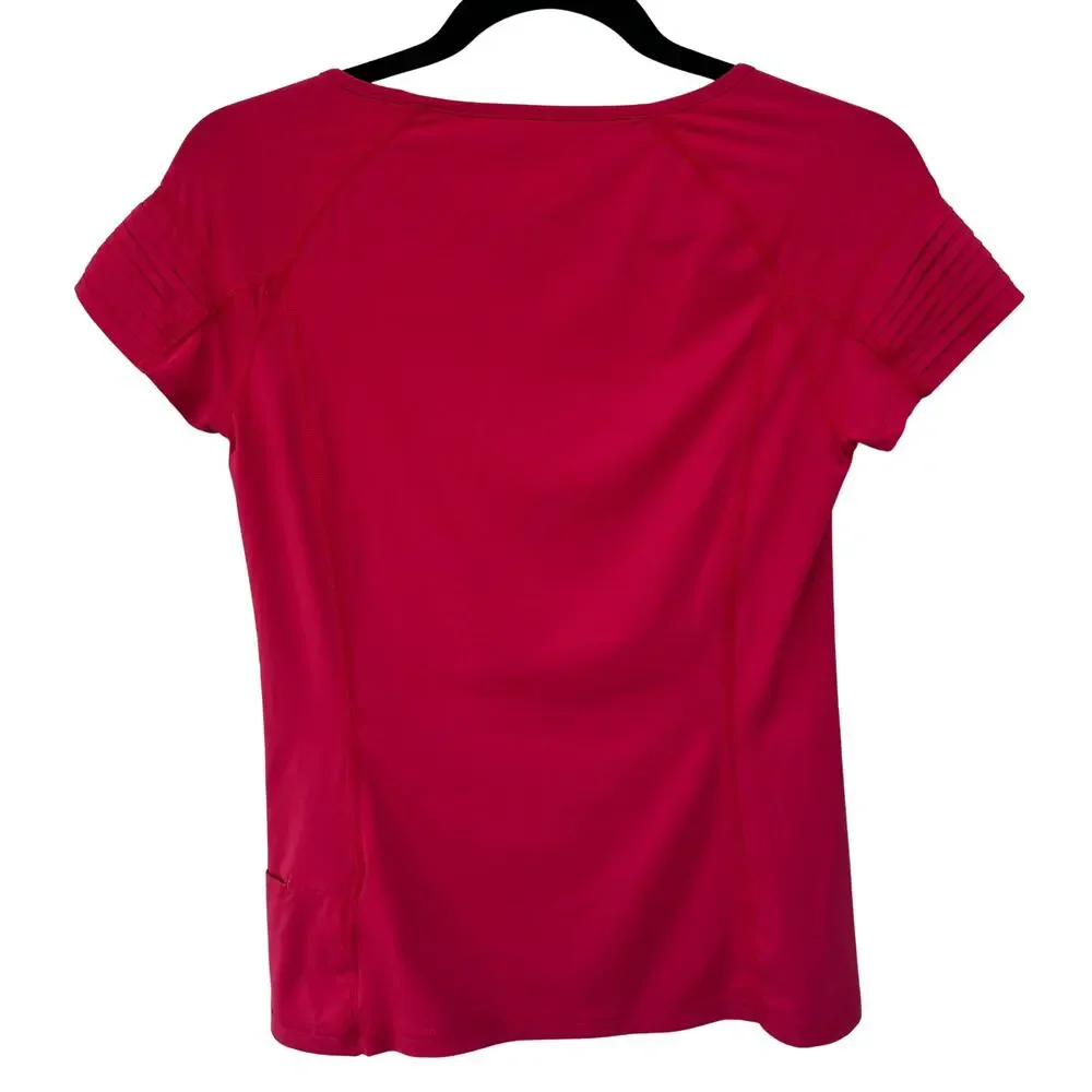 Title Nine Athletic Tee Shirt Pink Nylon Stretch Short Sleeve Pocket Small - Picture 2 of 6